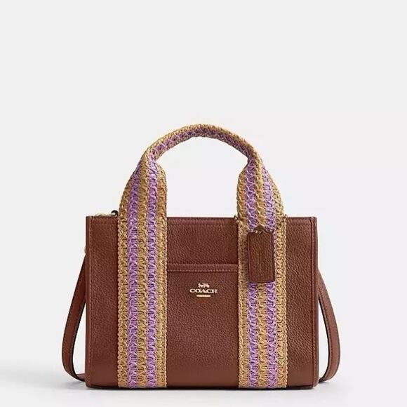 NWT Coach Smith Tote Bag 24 CBG91 Straw Leather Gold/Redwood Multi - Picture 6 of 11